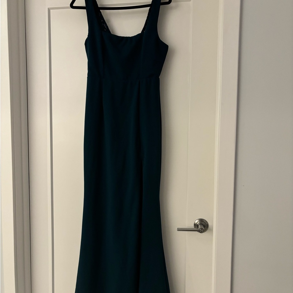Emerald Green Square Neck Lace Back Maxi - Picture 4 of 5